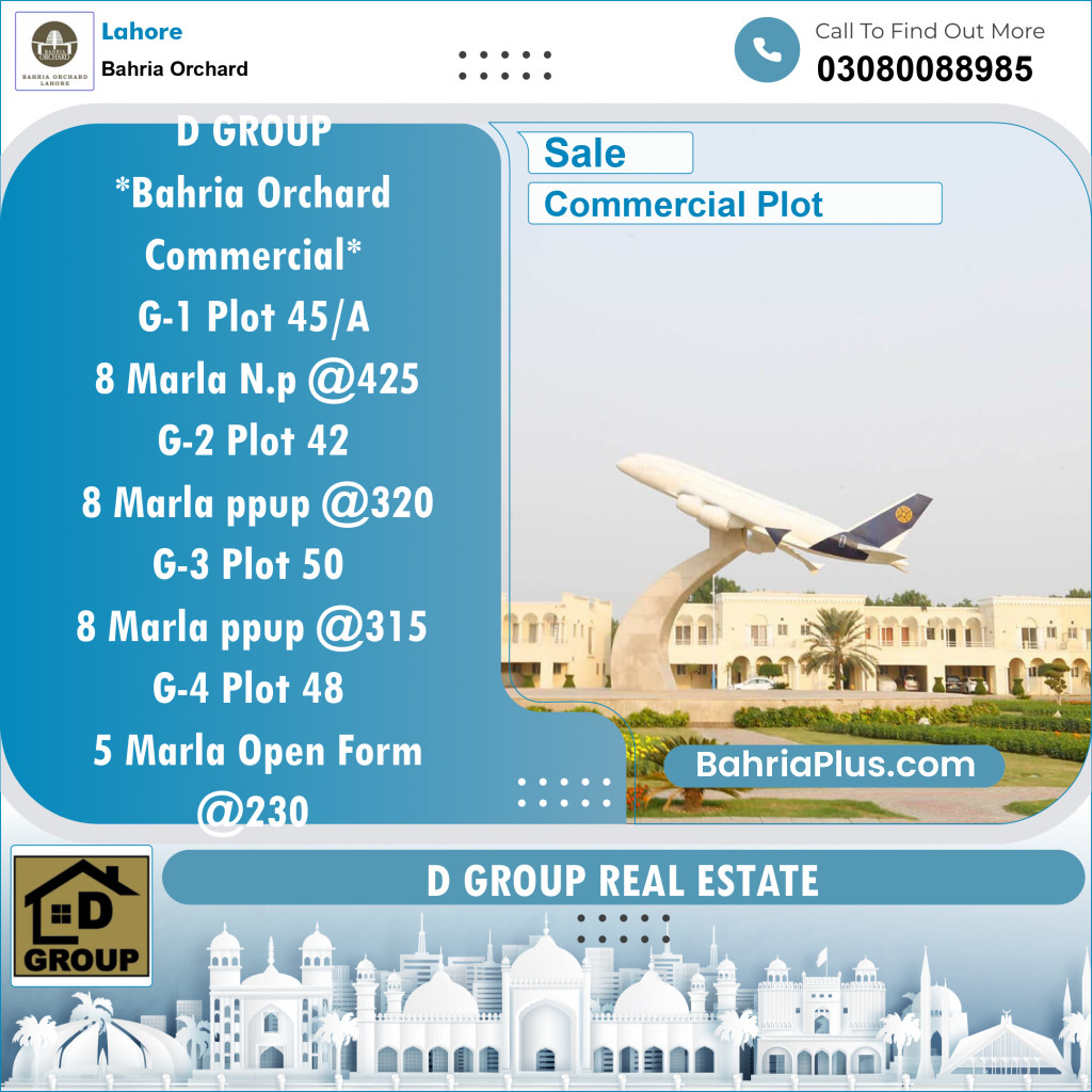 Commercial Plot for Sale in Phase 4 - G1 Block -  Bahria Orchard, Lahore - (BP-151171)