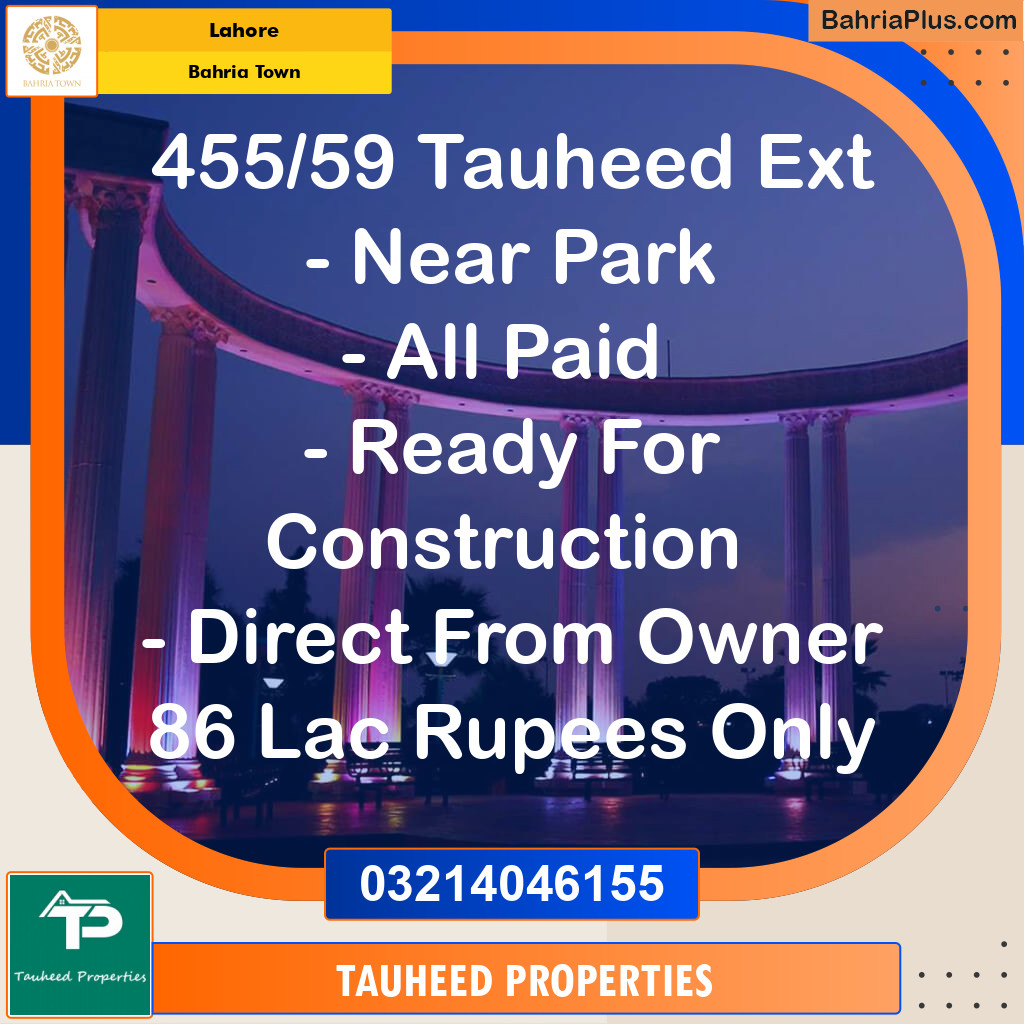 Residential Plot for Sale in Sector F - Tauheed Block -  Bahria Town, Lahore - (BP-151194)