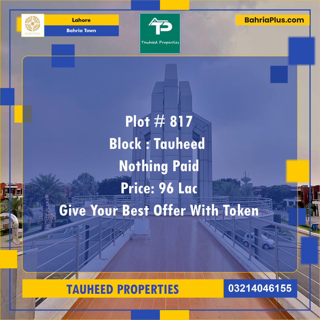 Residential Plot for Sale in Sector F - Tauheed Block -  Bahria Town, Lahore - (BP-151202)