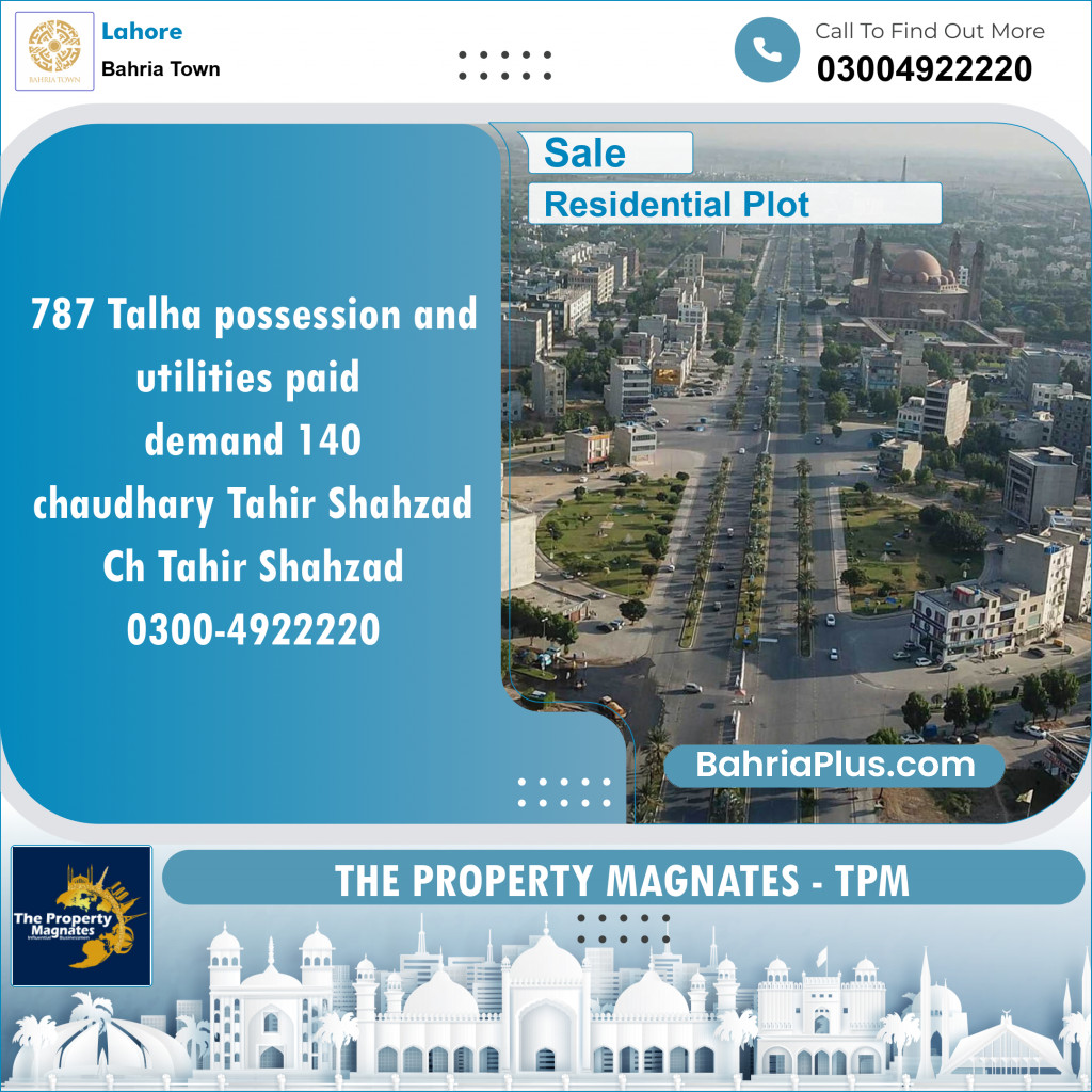 Residential Plot for Sale in Sector F - Talha Block -  Bahria Town, Lahore - (BP-151203)