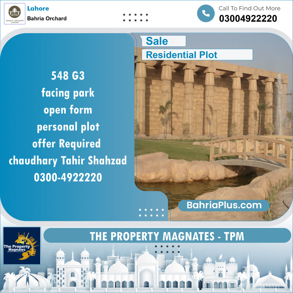 Residential Plot for Sale in Phase 4 - G3 Block -  Bahria Orchard, Lahore - (BP-151216)