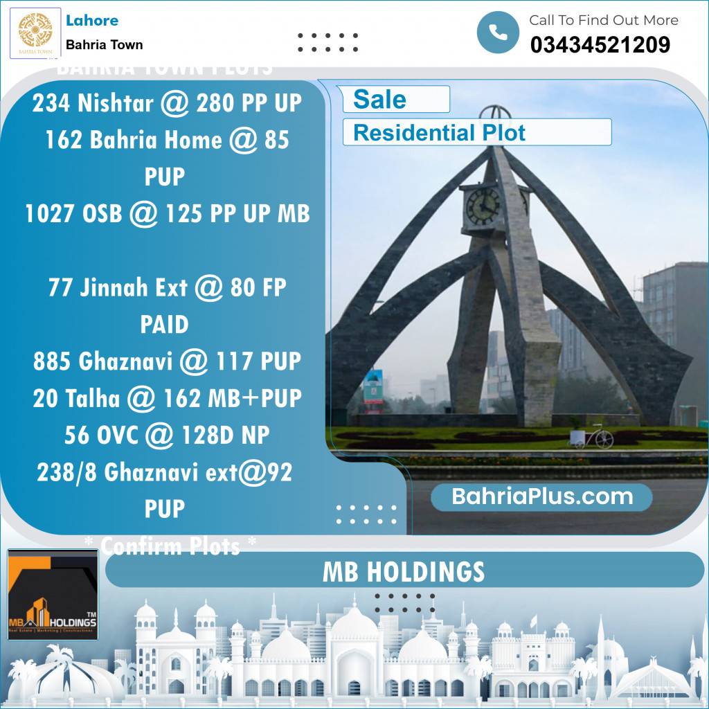 Residential Plot for Sale in Sector E - Nishtar Block -  Bahria Town, Lahore - (BP-151239)