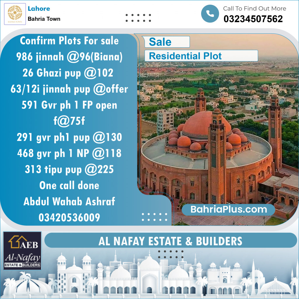 Residential Plot for Sale in Bahria Town, Lahore - (BP-151298)