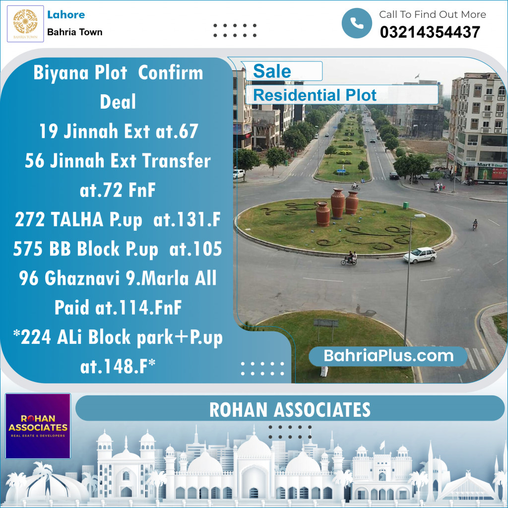 Residential Plot for Sale in Sector E - Jinnah Ext. Block -  Bahria Town, Lahore - (BP-151300)