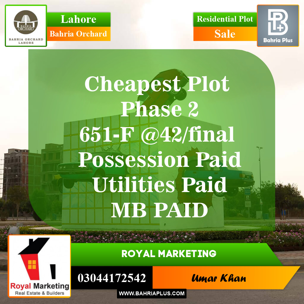 Residential Plot for Sale in Bahria Orchard, Lahore - (BP-151348)