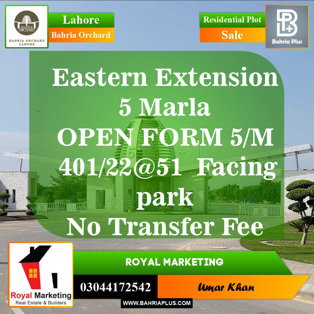 Residential Plot for Sale in Bahria Orchard, Lahore - (BP-151352)
