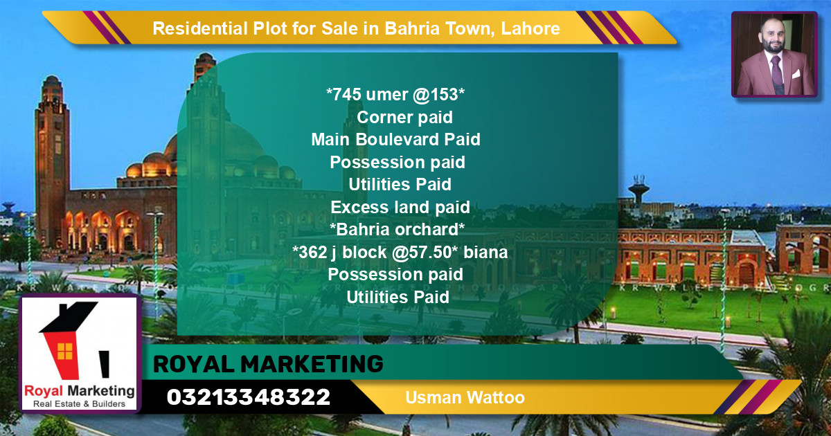Residential Plot for Sale in Bahria Town, Lahore - (BP-151396)
