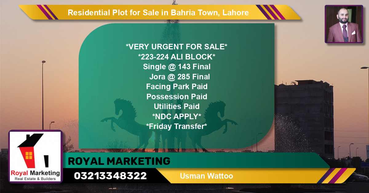 Residential Plot for Sale in Bahria Town, Lahore - (BP-151397)