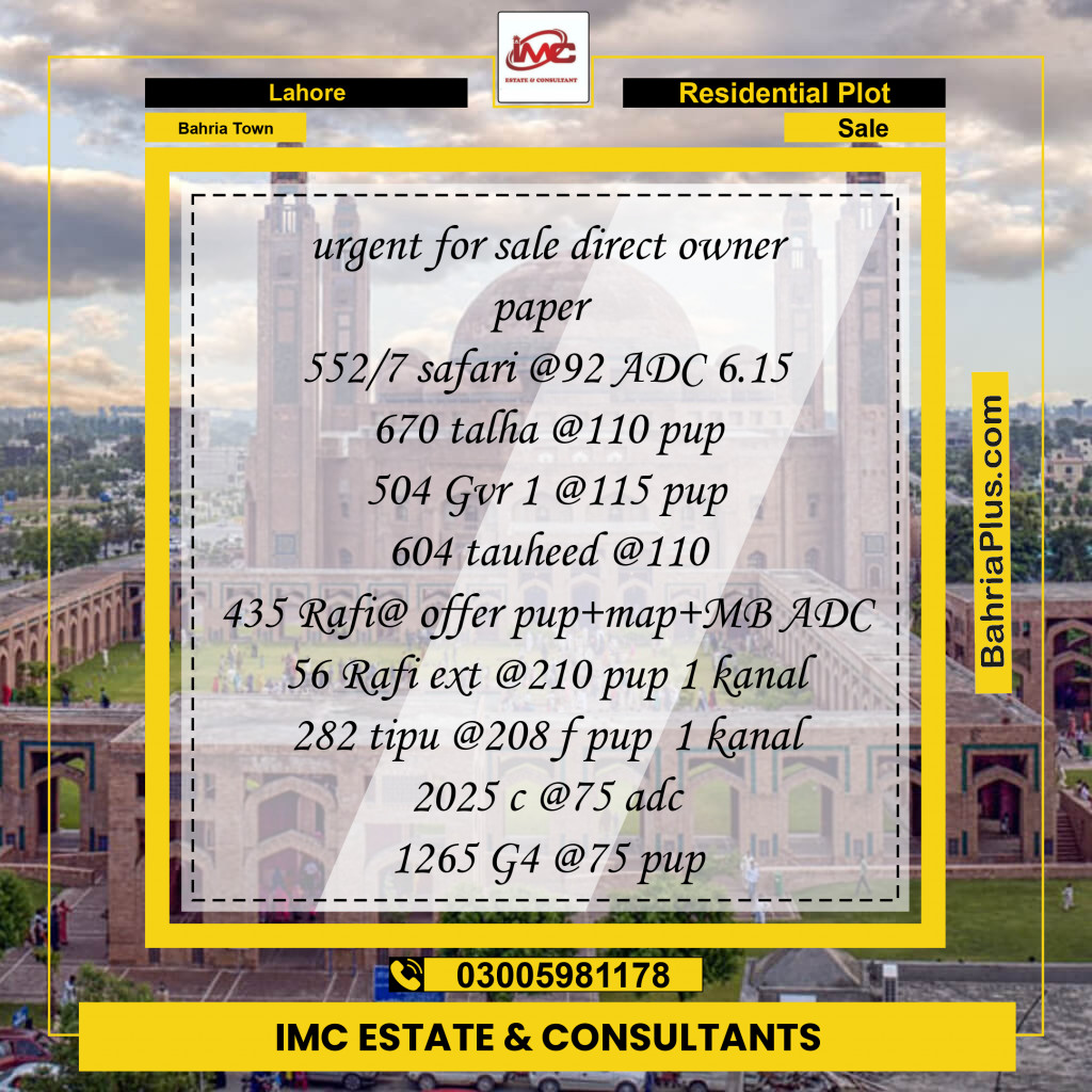 Residential Plot for Sale in Sector B - Safari Villas -  Bahria Town, Lahore - (BP-151472)