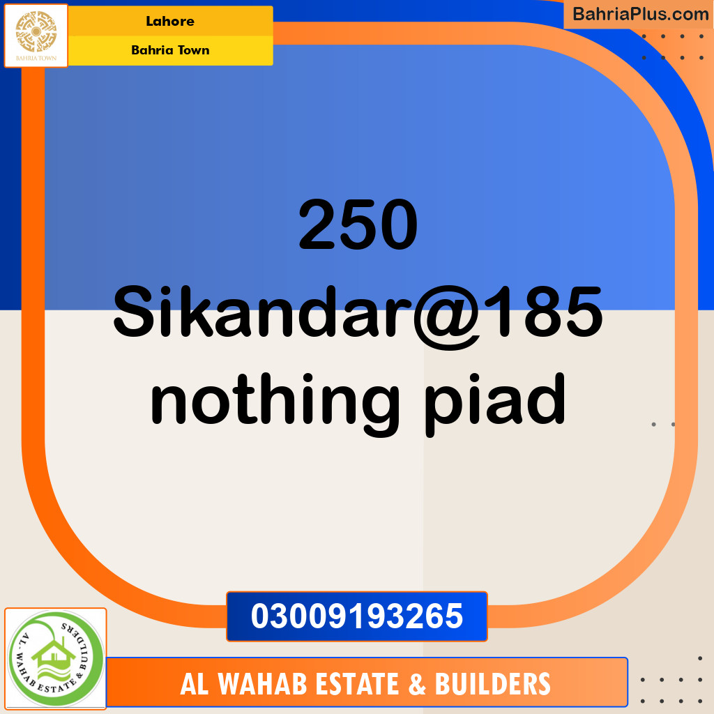 Residential Plot for Sale in Sector F - Sikander Block -  Bahria Town, Lahore - (BP-151537)