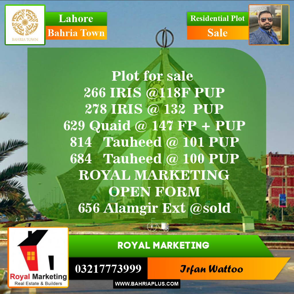 Residential Plot for Sale in Sector C - Iris Block -  Bahria Town, Lahore - (BP-151600)