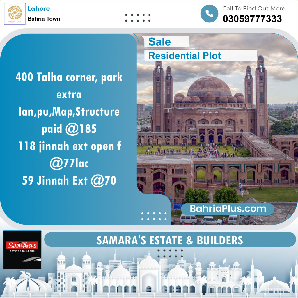 Residential Plot for Sale in Bahria Town, Lahore - (BP-151706)