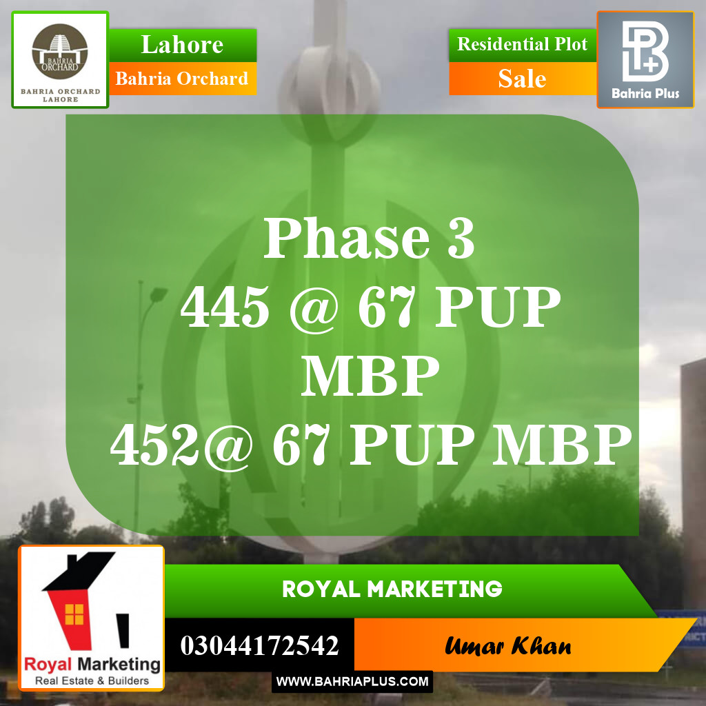 Residential Plot for Sale in Bahria Orchard, Lahore - (BP-151725)
