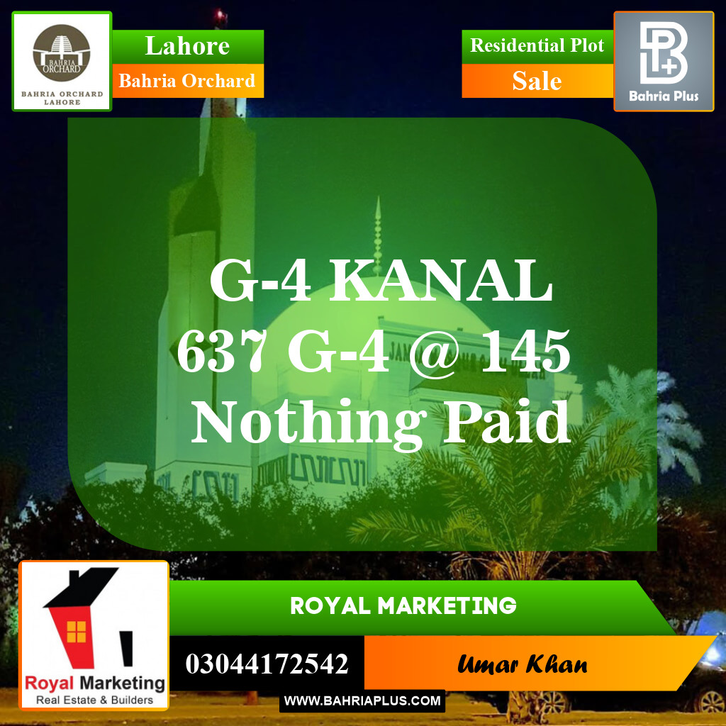 Residential Plot for Sale in Bahria Orchard, Lahore - (BP-151856)