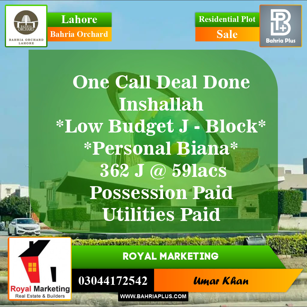 Residential Plot for Sale in Bahria Orchard, Lahore - (BP-151917)