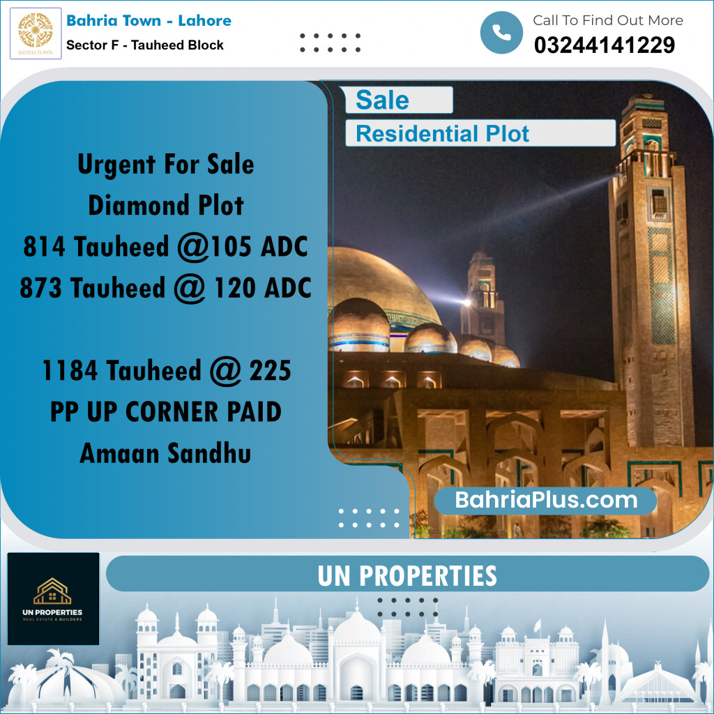 Residential Plot for Sale in Sector F - Tauheed Block -  Bahria Town, Lahore - (BP-151973)