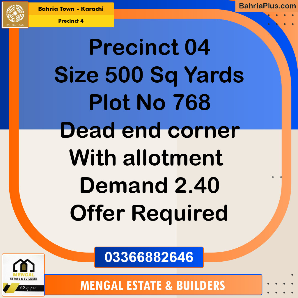 500 Sq. Yards Residential Plot for Sale in Precinct 4 -  Bahria Town, Karachi - (BP-151993)