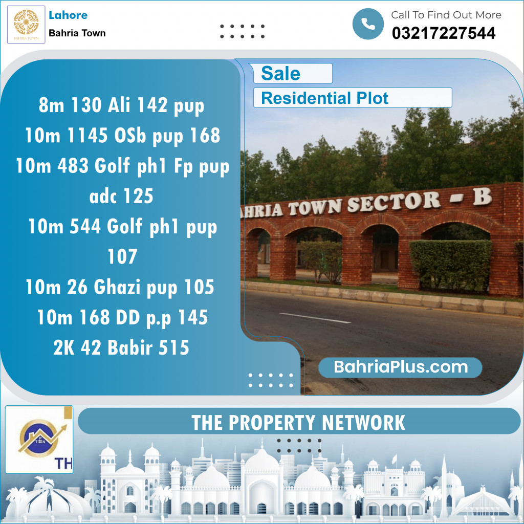 Residential Plot for Sale in Sector B - Ali Block -  Bahria Town, Lahore - (BP-152010)