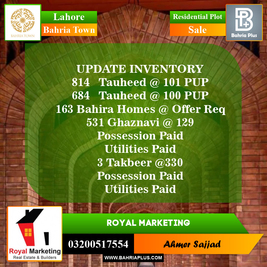 Residential Plot for Sale in Bahria Town, Lahore - (BP-152027)