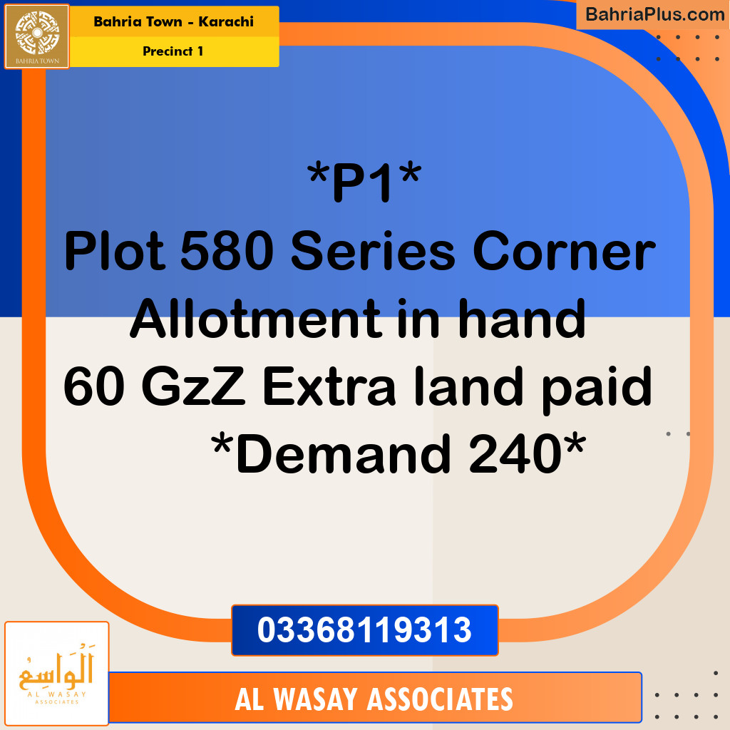250 Sq. Yards Residential Plot for Sale in Precinct 1 -  Bahria Town, Karachi - (BP-152032)