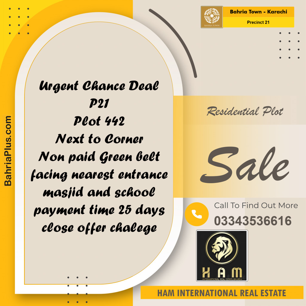 250 Sq. Yards Residential Plot for Sale in Precinct 21 -  Bahria Town, Karachi - (BP-152053)
