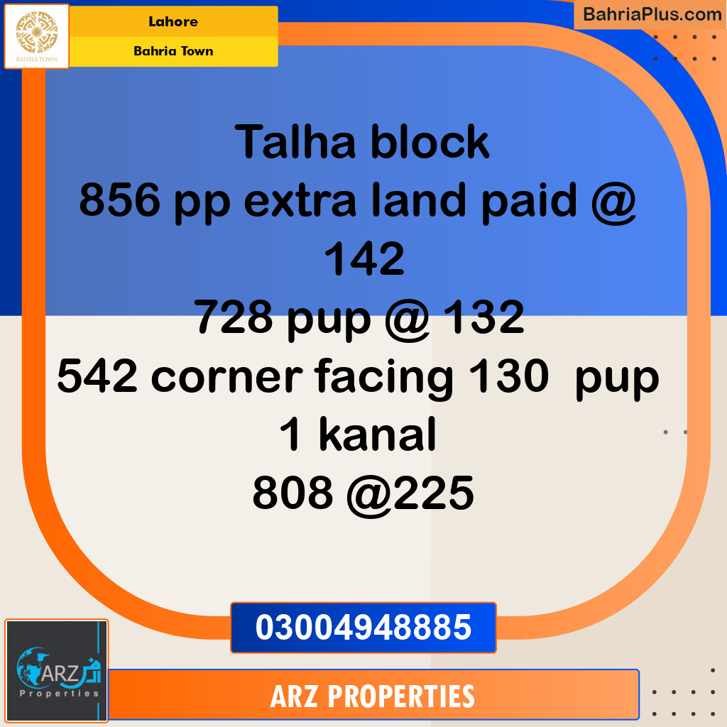 Residential Plot for Sale in Sector F - Talha Block -  Bahria Town, Lahore - (BP-152147)