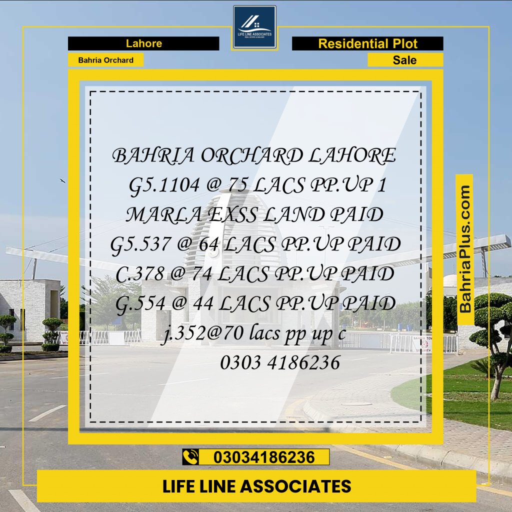 Residential Plot for Sale in Phase 4 - G5 Block -  Bahria Orchard, Lahore - (BP-152166)