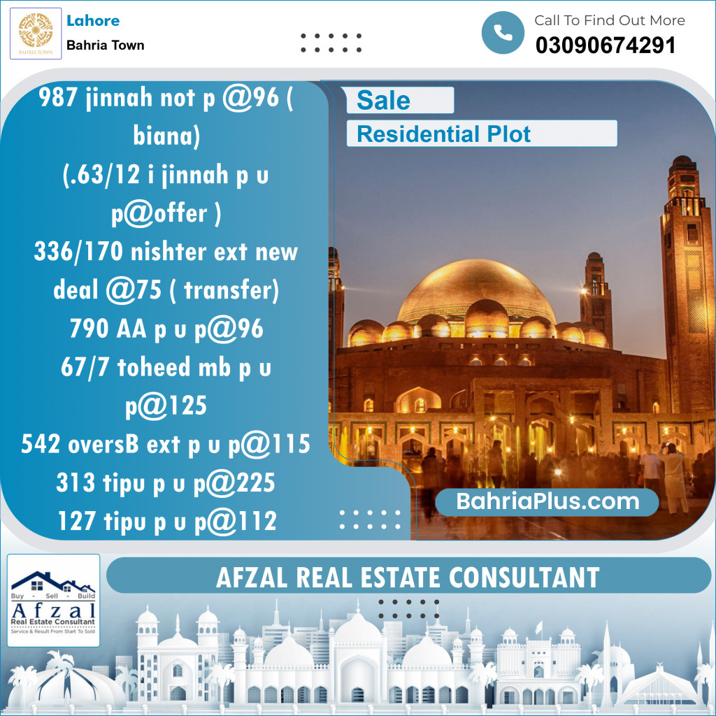 Residential Plot for Sale in Bahria Town, Lahore - (BP-152220)