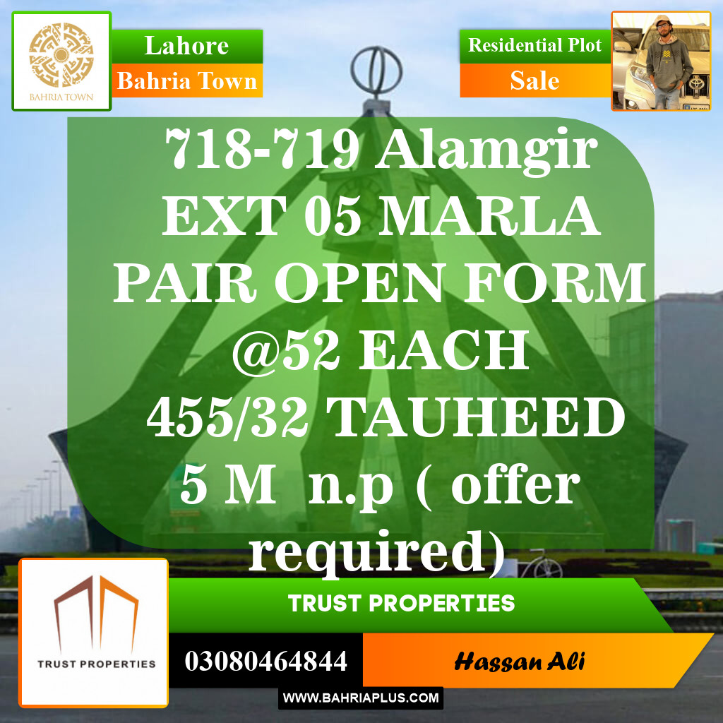 Residential Plot for Sale in Sector F - Alamgir Block -  Bahria Town, Lahore - (BP-152239)