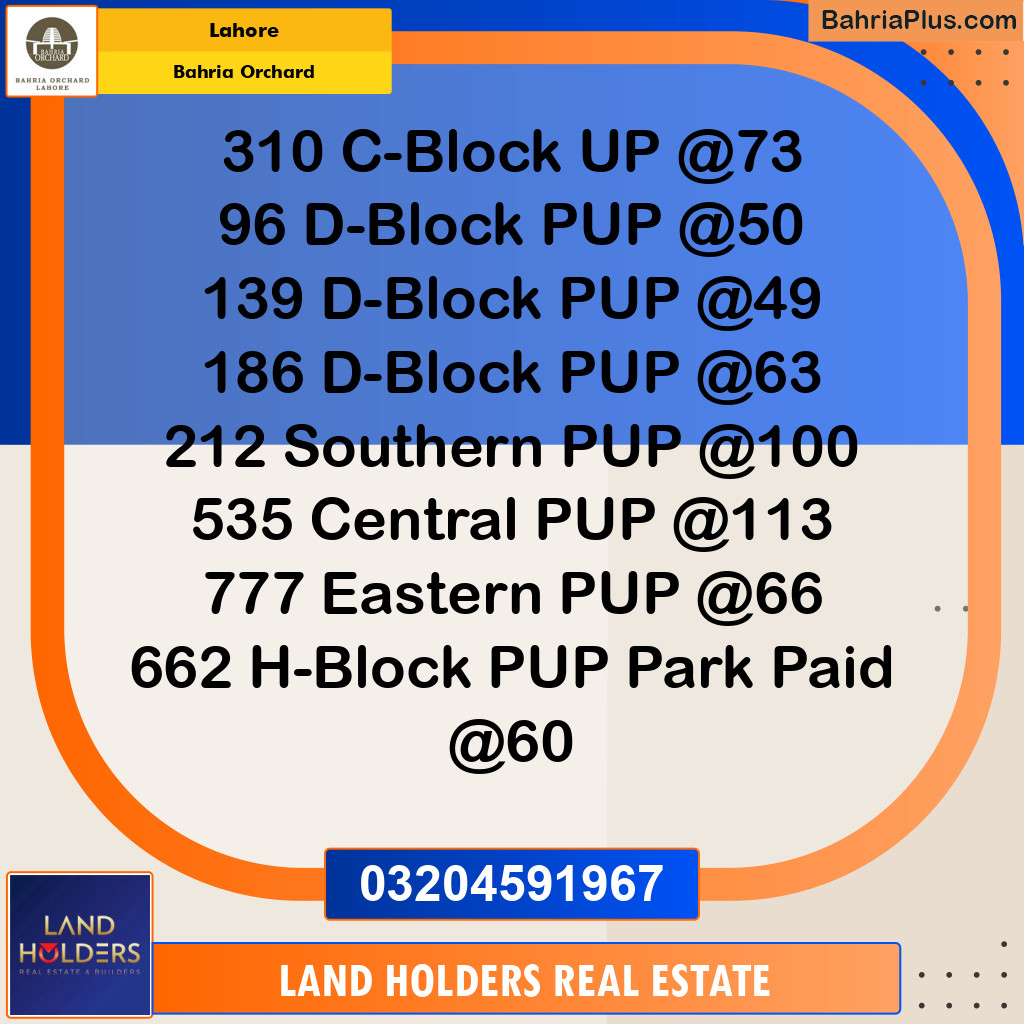 Residential Plot for Sale in Phase 2 - C Block -  Bahria Orchard, Lahore - (BP-152247)