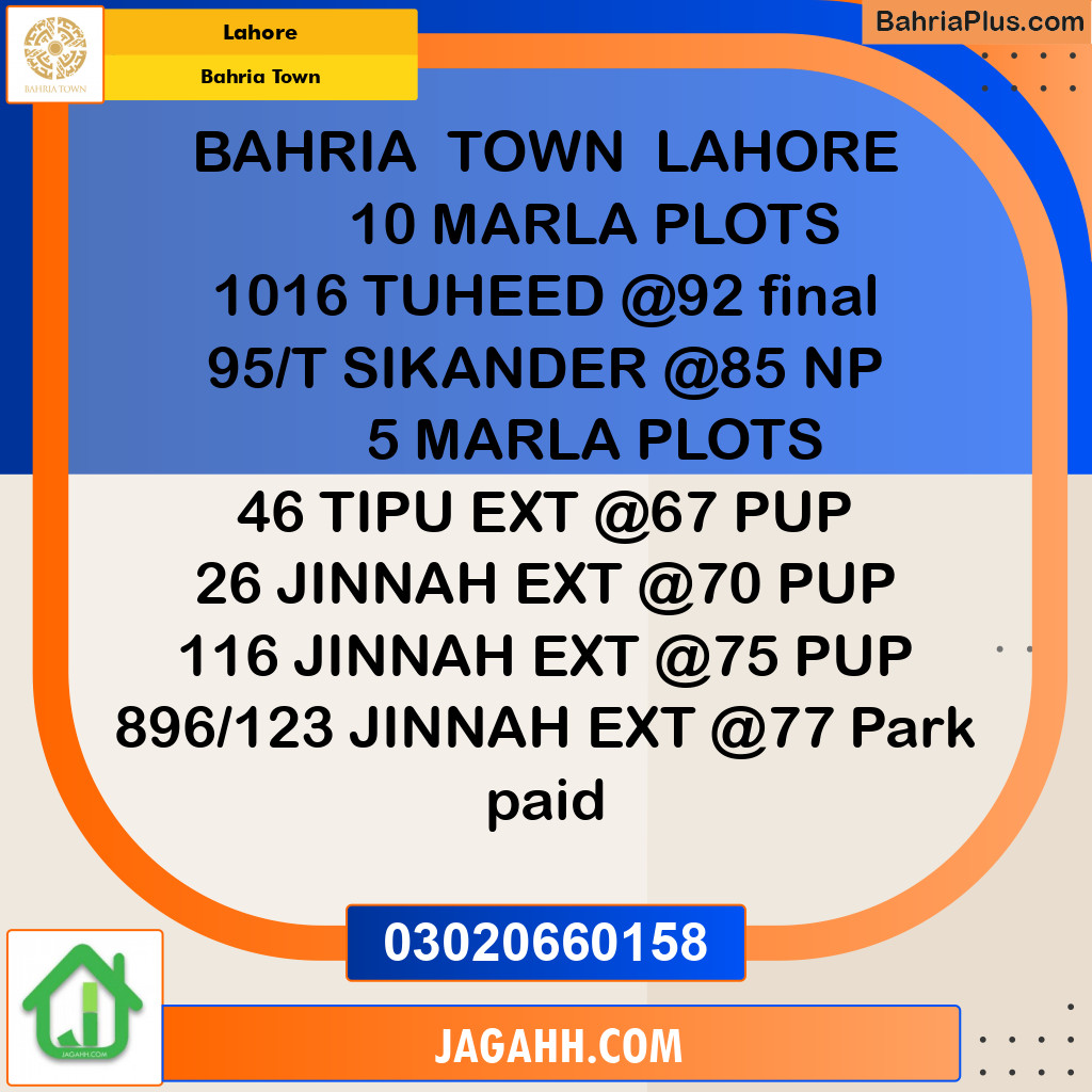 Residential Plot for Sale in Sector F - Tauheed Block -  Bahria Town, Lahore - (BP-152274)