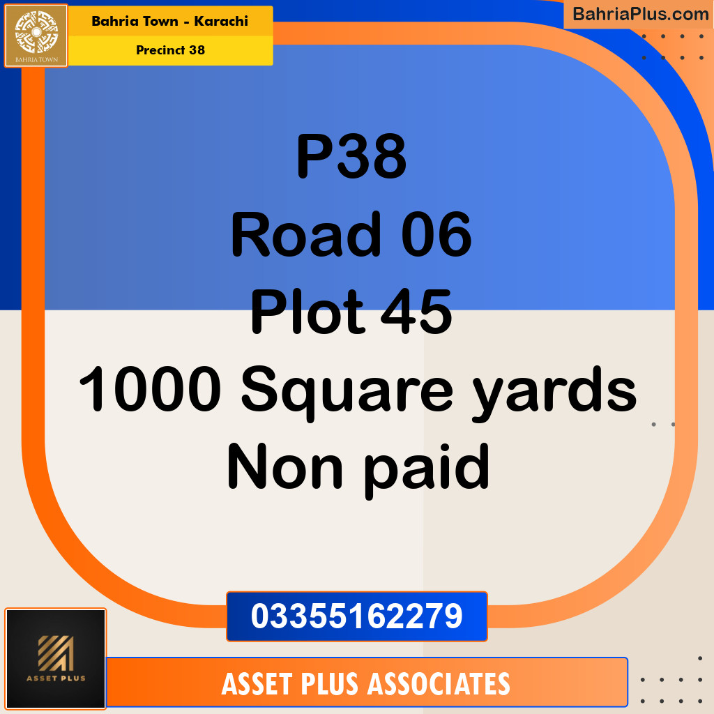 1000 Sq. Yards Residential Plot for Sale in Precinct 38 -  Bahria Town, Karachi - (BP-152334)