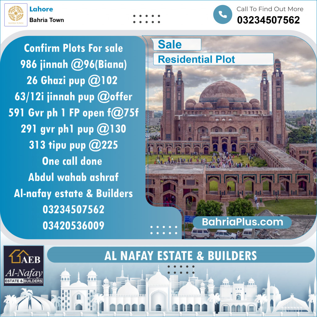 Residential Plot for Sale in Bahria Town, Lahore - (BP-152362)