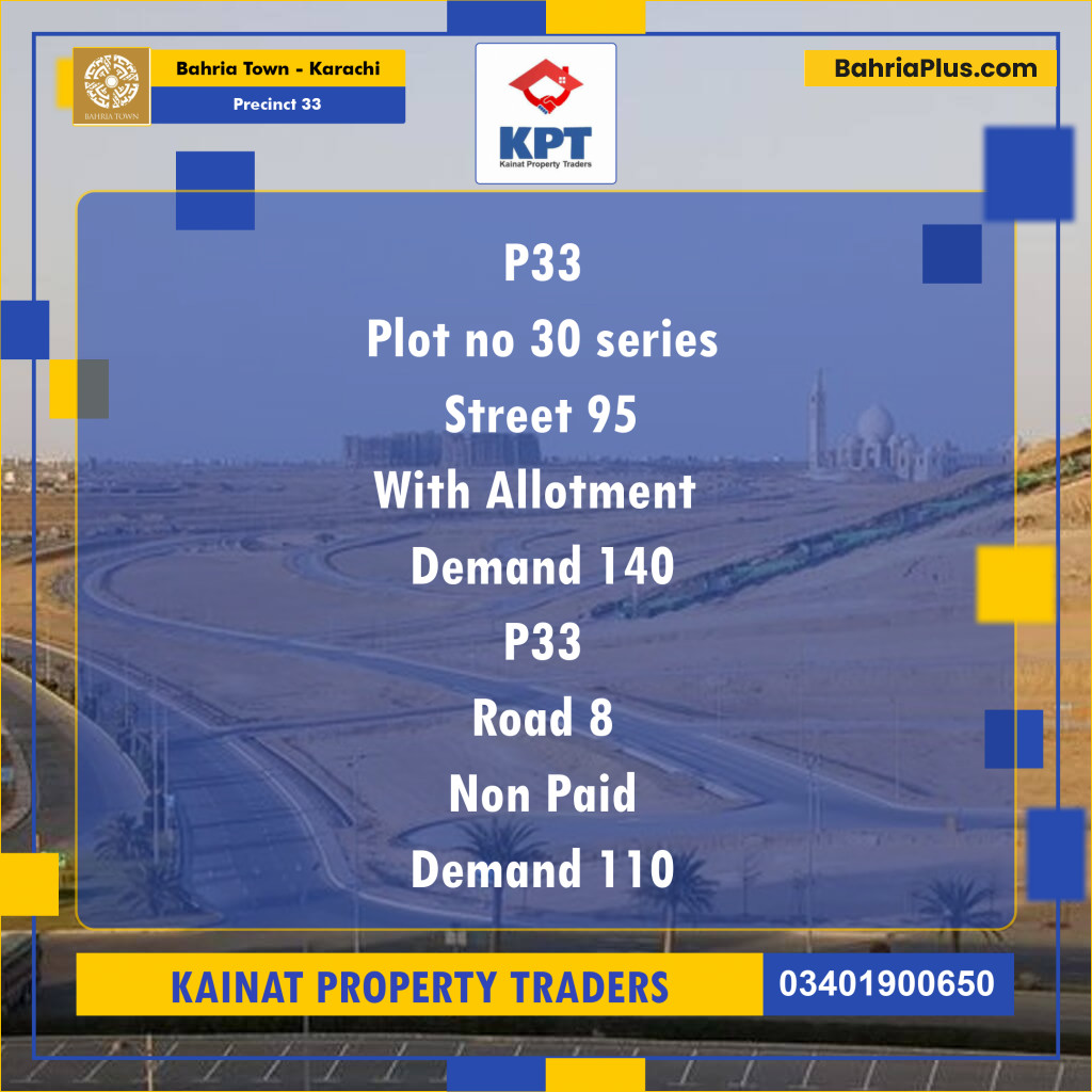 Residential Plot for Sale in Precinct 33 -  Bahria Town, Karachi - (BP-152418)