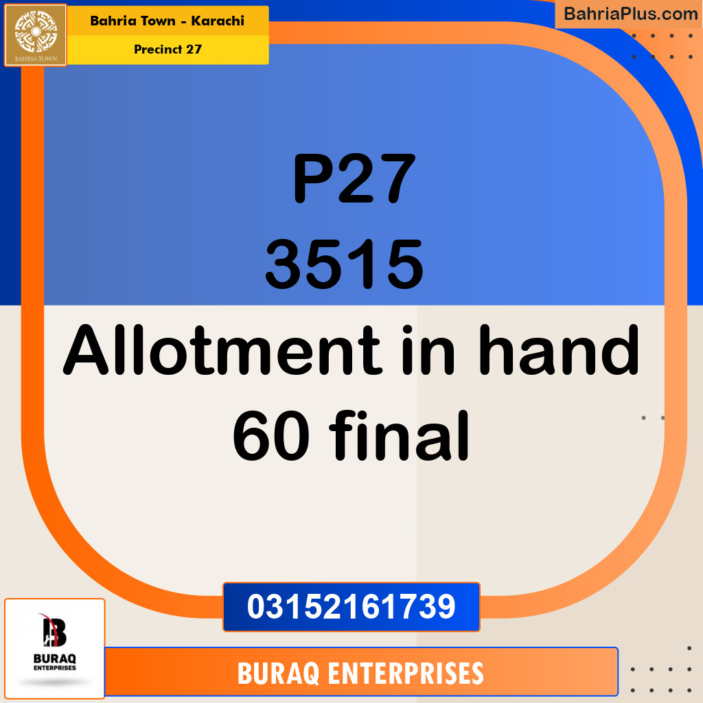 Residential Plot for Sale in Precinct 27 -  Bahria Town, Karachi - (BP-152446)