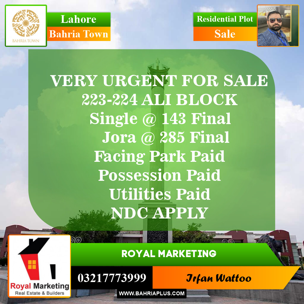 Residential Plot for Sale in Bahria Town, Lahore - (BP-152458)