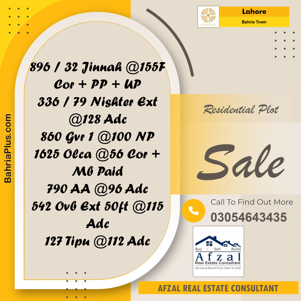 Residential Plot for Sale in Sector E - Jinnah Block -  Bahria Town, Lahore - (BP-152506)