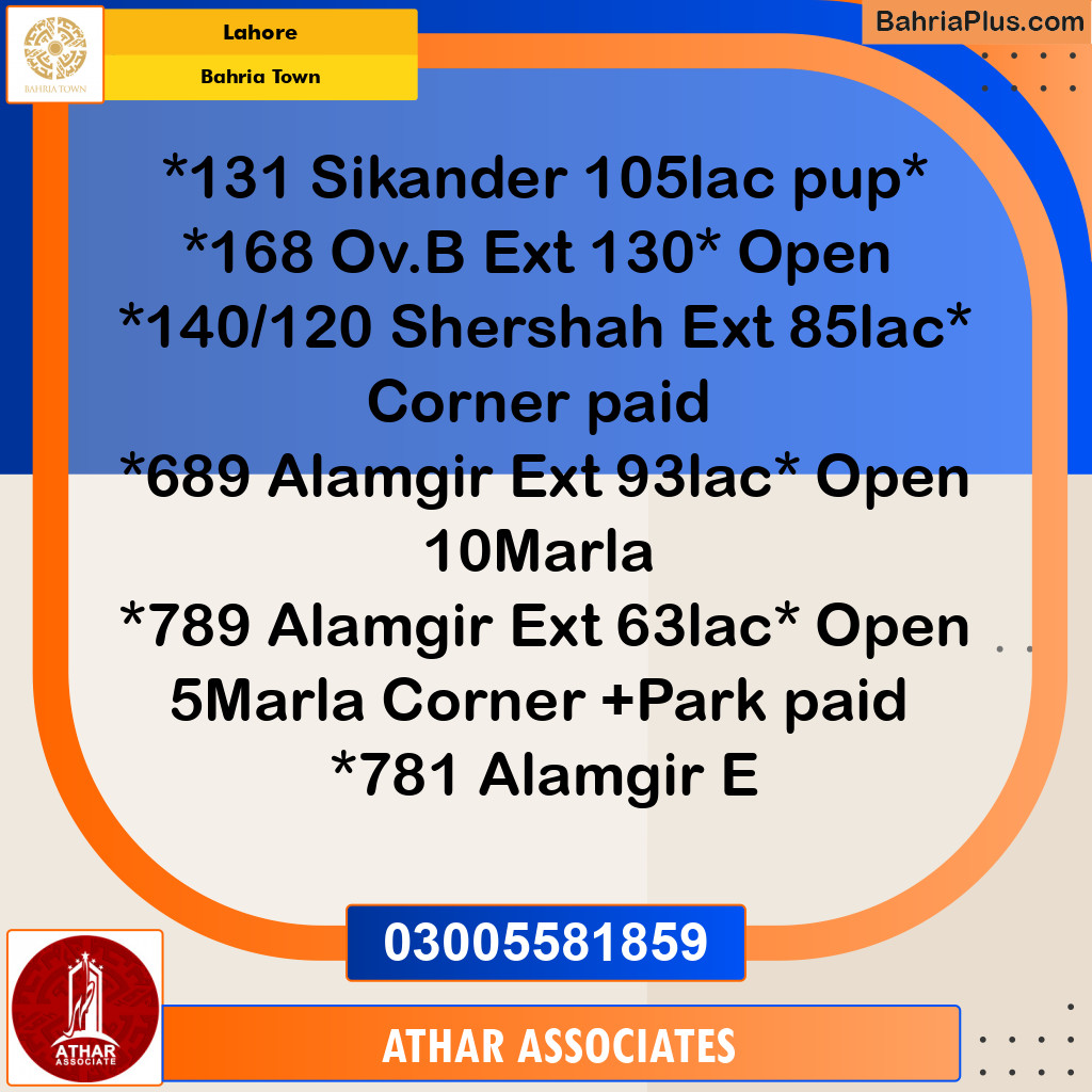 Residential Plot for Sale in Overseas B Ext -  Bahria Town, Lahore - (BP-152524)