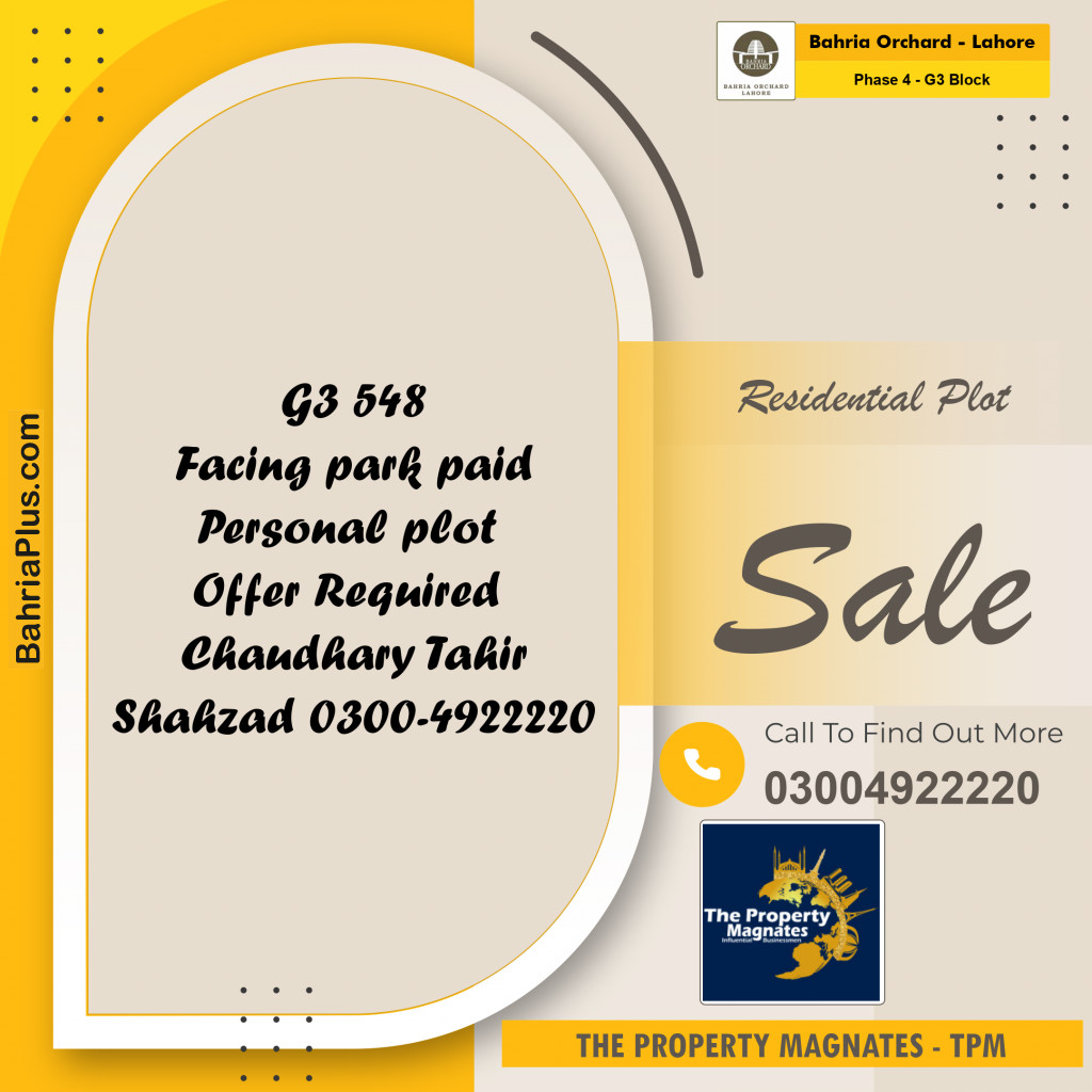 Residential Plot for Sale in Phase 4 - G3 Block -  Bahria Orchard, Lahore - (BP-152539)