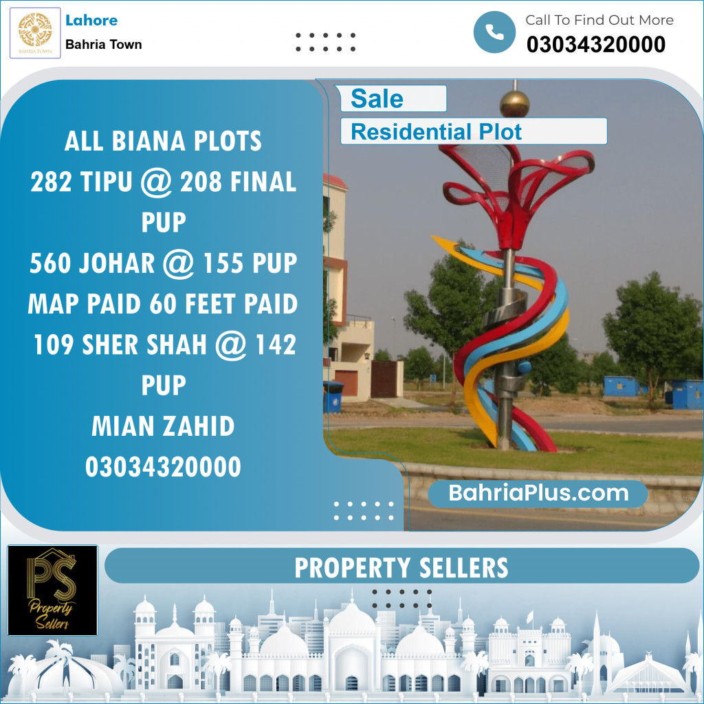 Residential Plot for Sale in Sector F - Tipu Sultan Block -  Bahria Town, Lahore - (BP-152553)