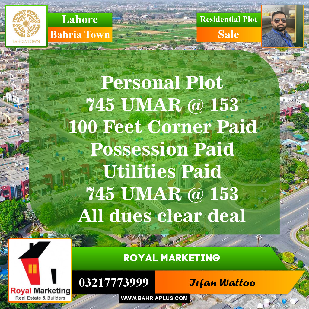 Residential Plot for Sale in Bahria Town, Lahore - (BP-152609)