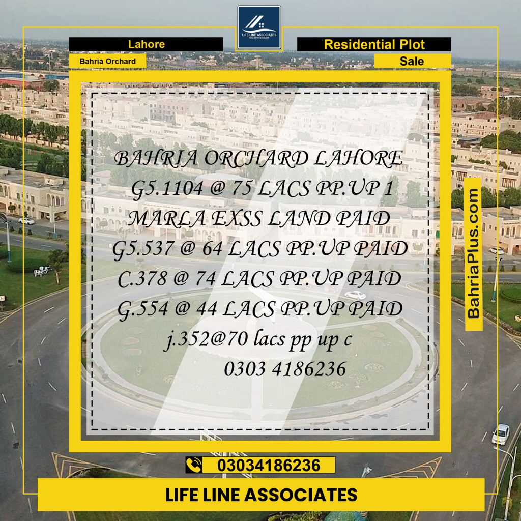 Residential Plot for Sale in Phase 4 - G5 Block -  Bahria Orchard, Lahore - (BP-152639)