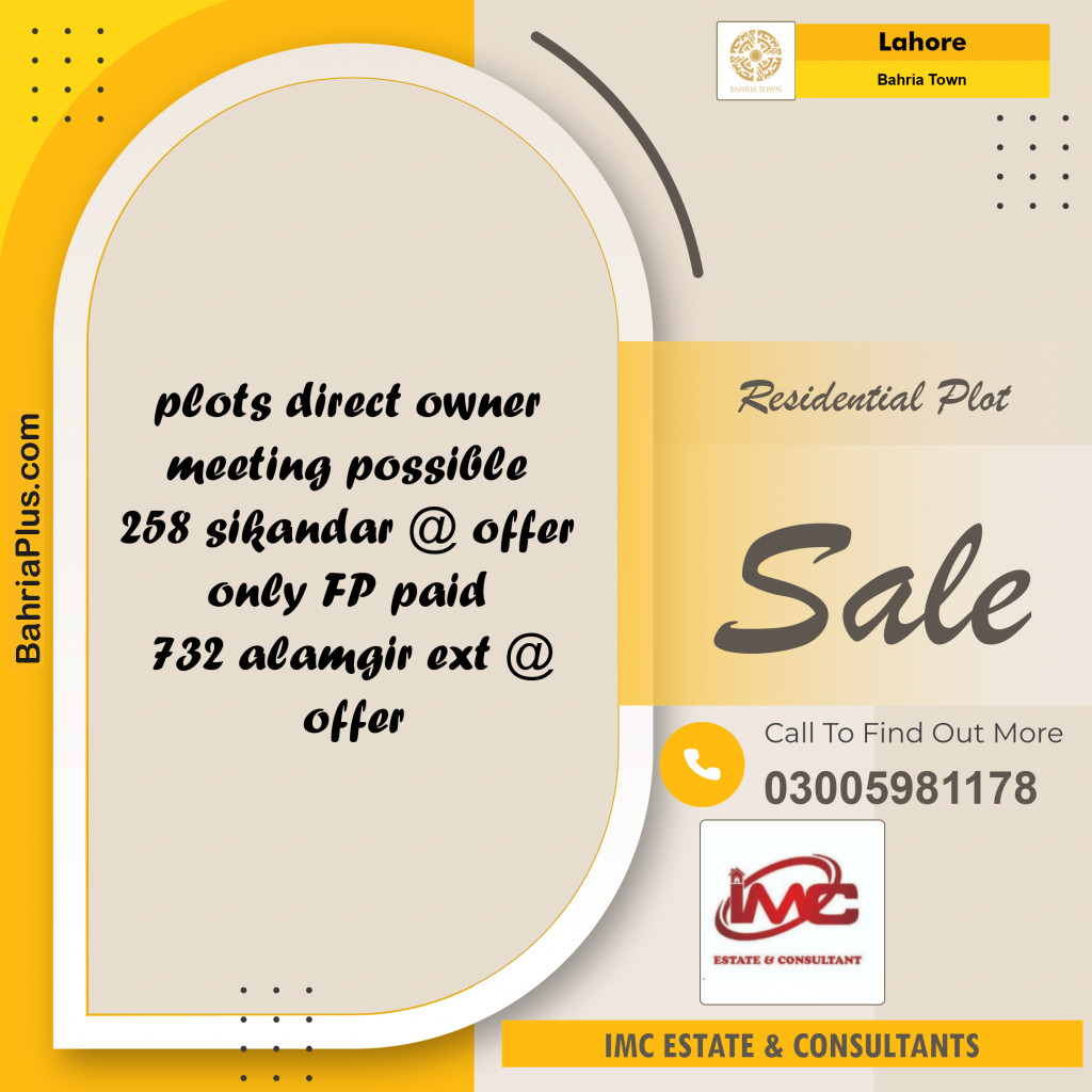 Residential Plot for Sale in Bahria Town, Lahore - (BP-152704)
