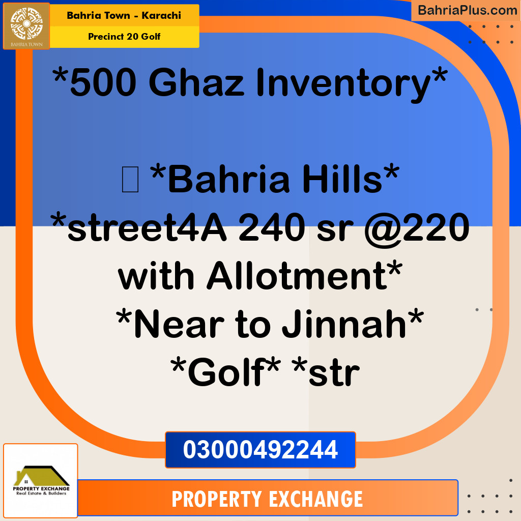500 Sq. Yards Residential Plot for Sale in Precinct 20 Golf -  Bahria Town, Karachi - (BP-152706)