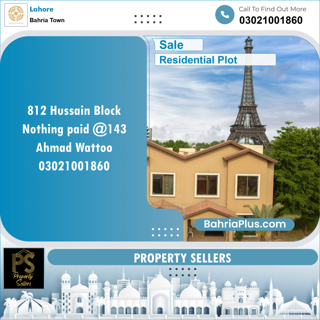 Residential Plot for Sale in Sector C - Nargis/Hussain Block -  Bahria Town, Lahore - (BP-152721)