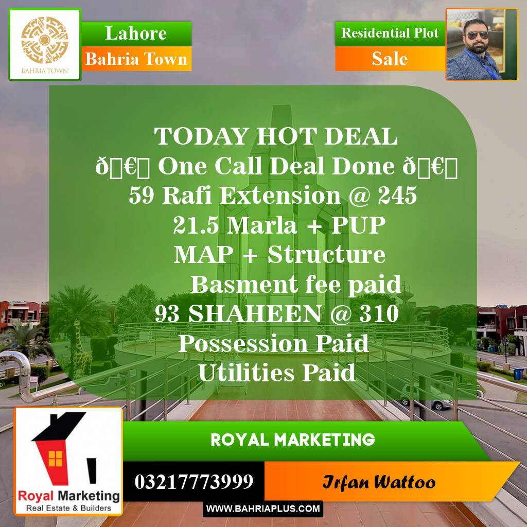 Residential Plot for Sale in Bahria Town, Lahore - (BP-152741)