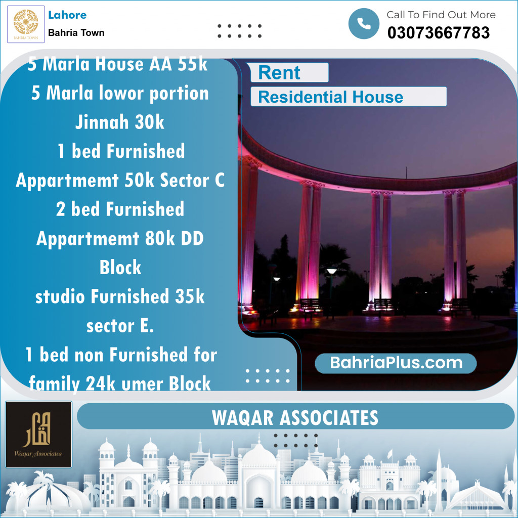Residential House for Rent in Bahria Town, Lahore - (BP-152765)