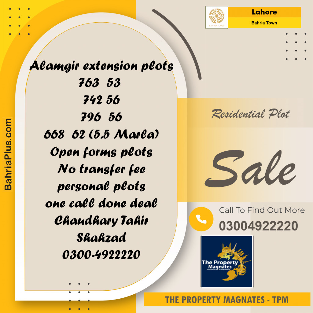 Residential Plot for Sale in Bahria Town, Lahore - (BP-152784)