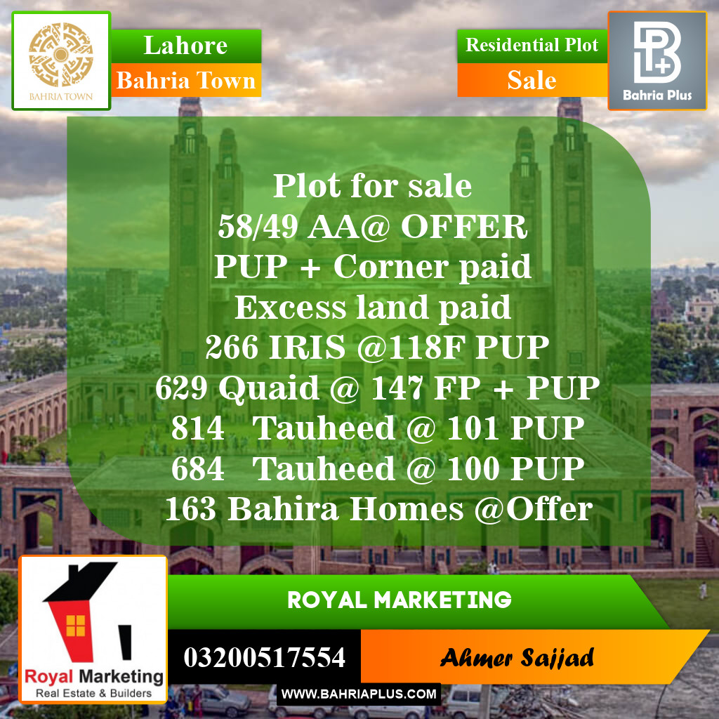 Residential Plot for Sale in Bahria Town, Lahore - (BP-152794)