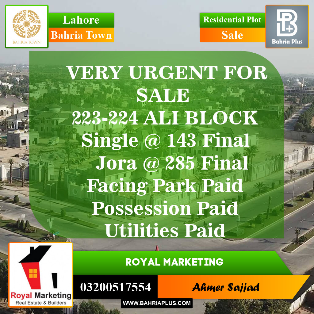 Residential Plot for Sale in Bahria Town, Lahore - (BP-152797)